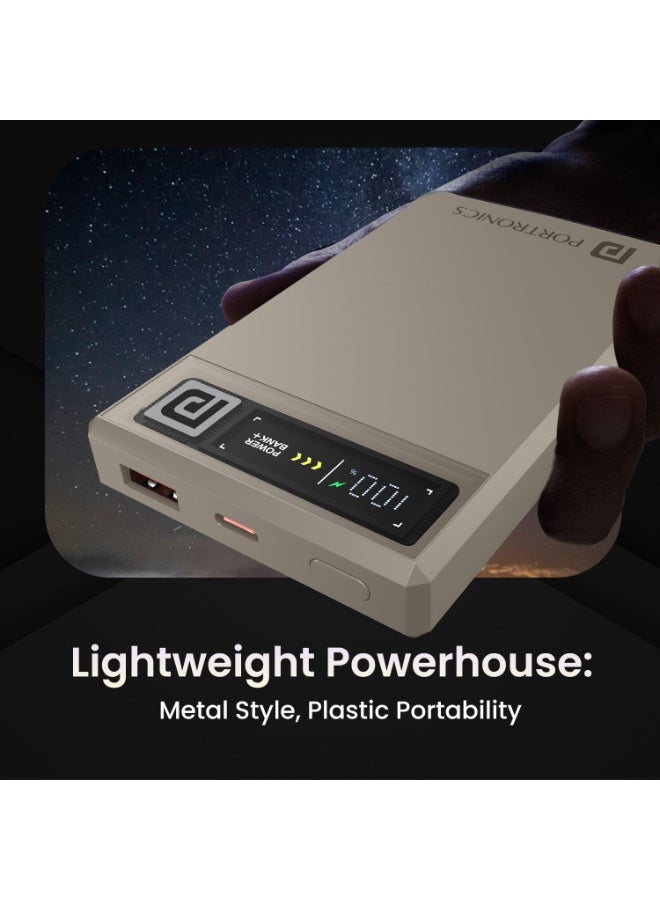 بورترونيكس Portronics Luxcell MagClick 10k 10000 mAh 15W Magnetic Wireless Fast Charging Nano Power Bank Premium Finish, 22.5 Wired Output Compatible with iPhone 12 & Above,Type C Smartphones,Tablets(Beige) - Image 3